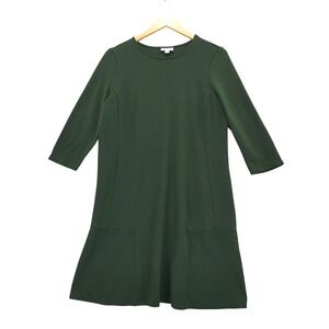 J Jill Ponte Knit Dress Green Midi 3/4 Sleeve Pockets Size M